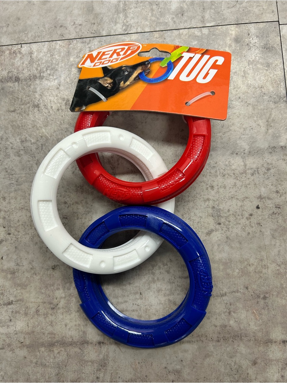 Nerf Dog Tug Rings - Red, White, Blue